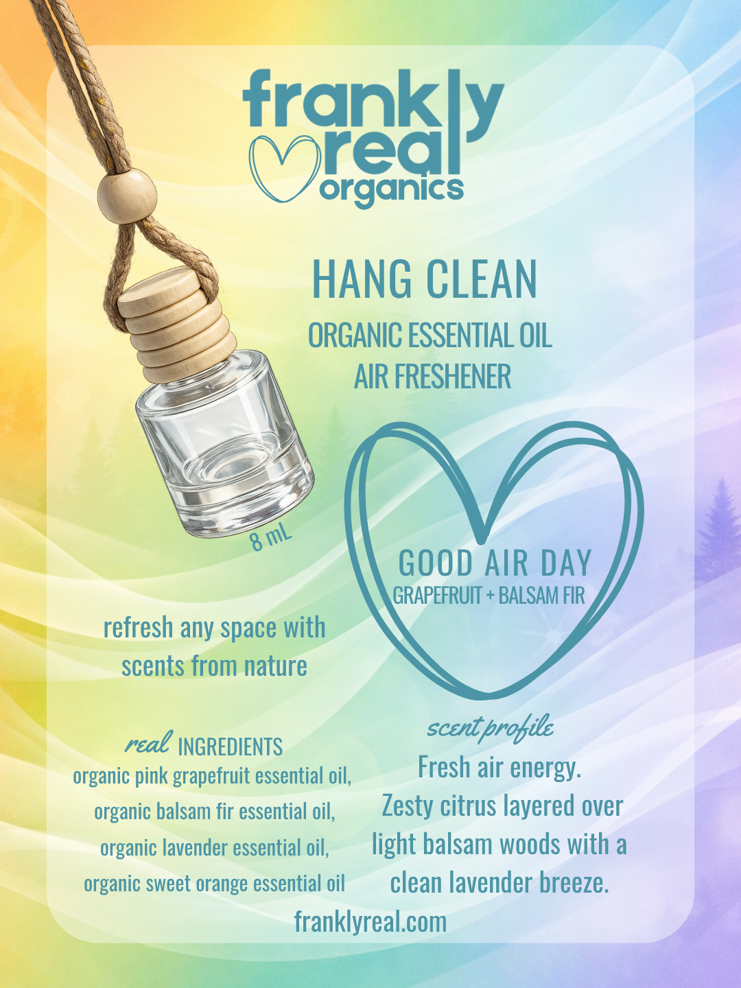 Hang Clean™ Organic Air Freshener – Balsam Fir + Citrus “Good Air Day” (8ml)