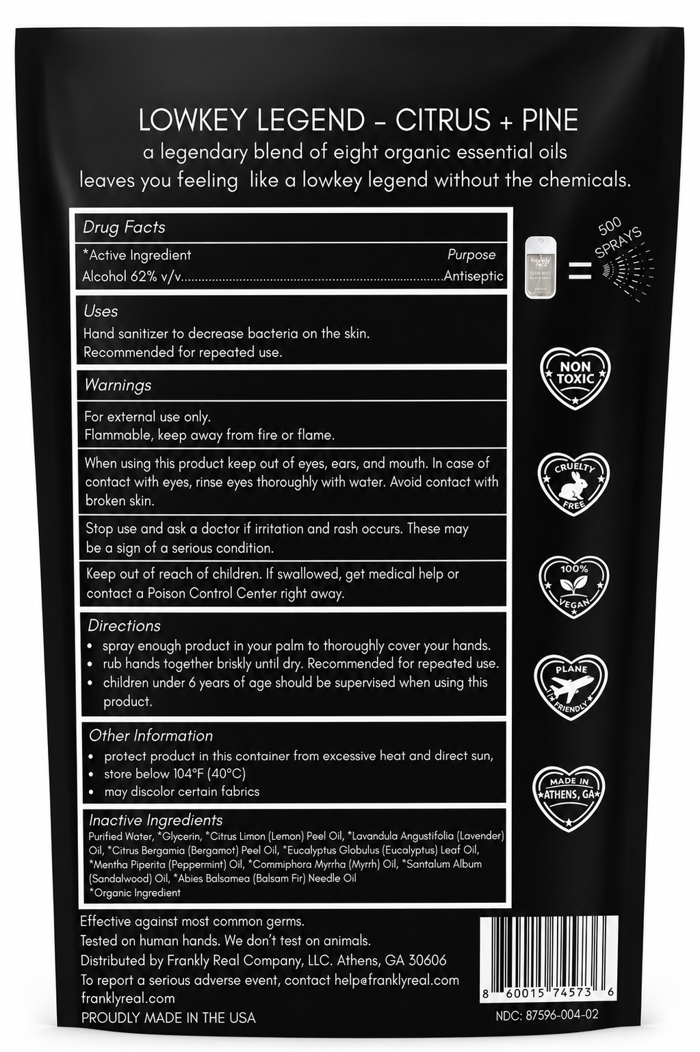 Organic Hand Sanitizer Spray – Citrus + Pine – Lowkey Legend – 30 mL | Clean Mist™