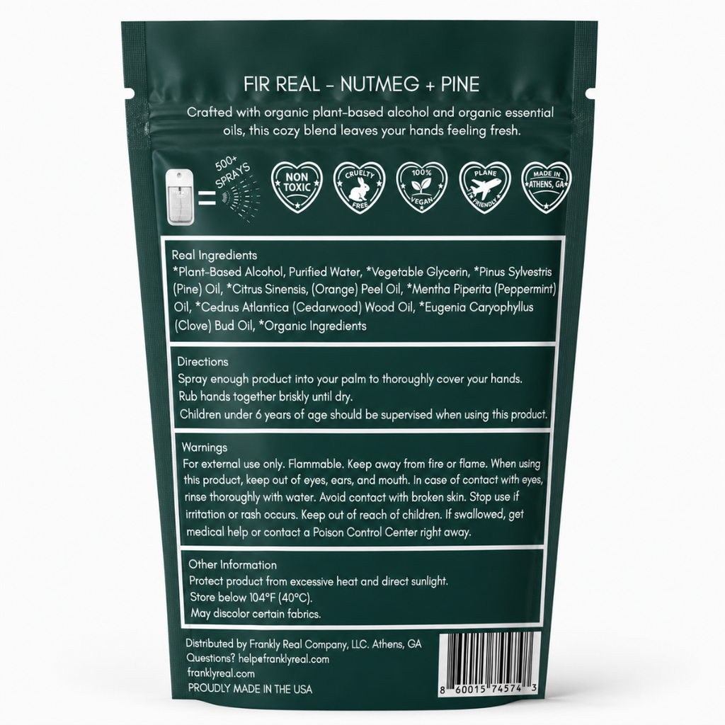 Organic Hand Cleanser Spray – Nutmeg + Pine – Fir Real – 34 mL | Clean Mist™