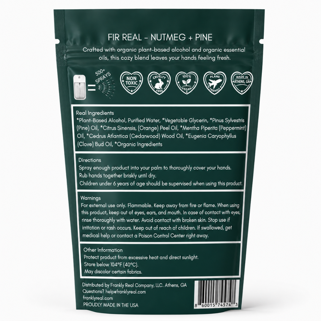 Organic Hand Cleanser Spray – Nutmeg + Pine – Fir Real – 34 mL | Clean Mist™
