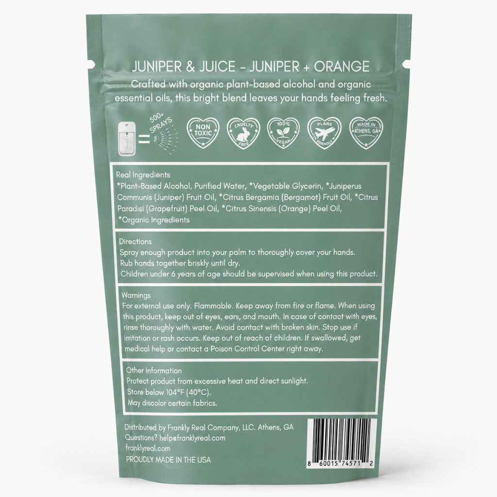 Wholesale - Organic Hand Cleanser Spray – Juniper + Orange – Juniper & Juice – 34 mL | Clean Mist™