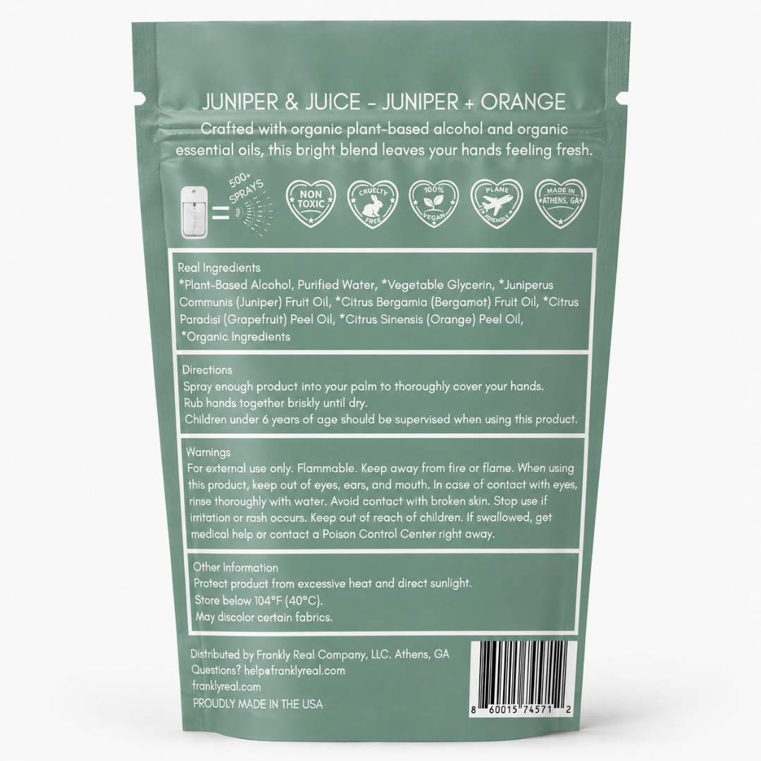 Wholesale - Organic Hand Cleanser Spray – Juniper + Orange – Juniper & Juice – 34 mL | Clean Mist™