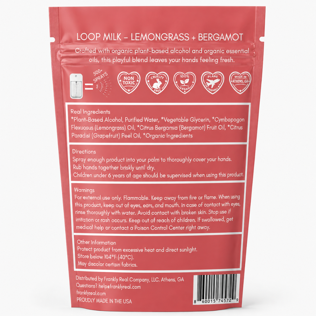 Wholesale - Organic Hand Cleanser Spray – Lemongrass + Bergamot – Loop Milk – 34 mL | Clean Mist™