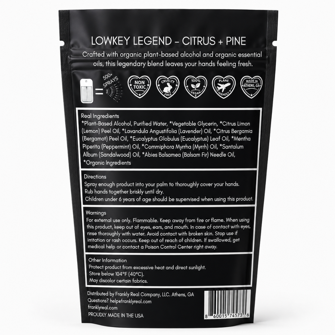 Wholesale - Organic Hand Cleanser Spray – Citrus + Pine – Lowkey Legend – 34 mL | Clean Mist™