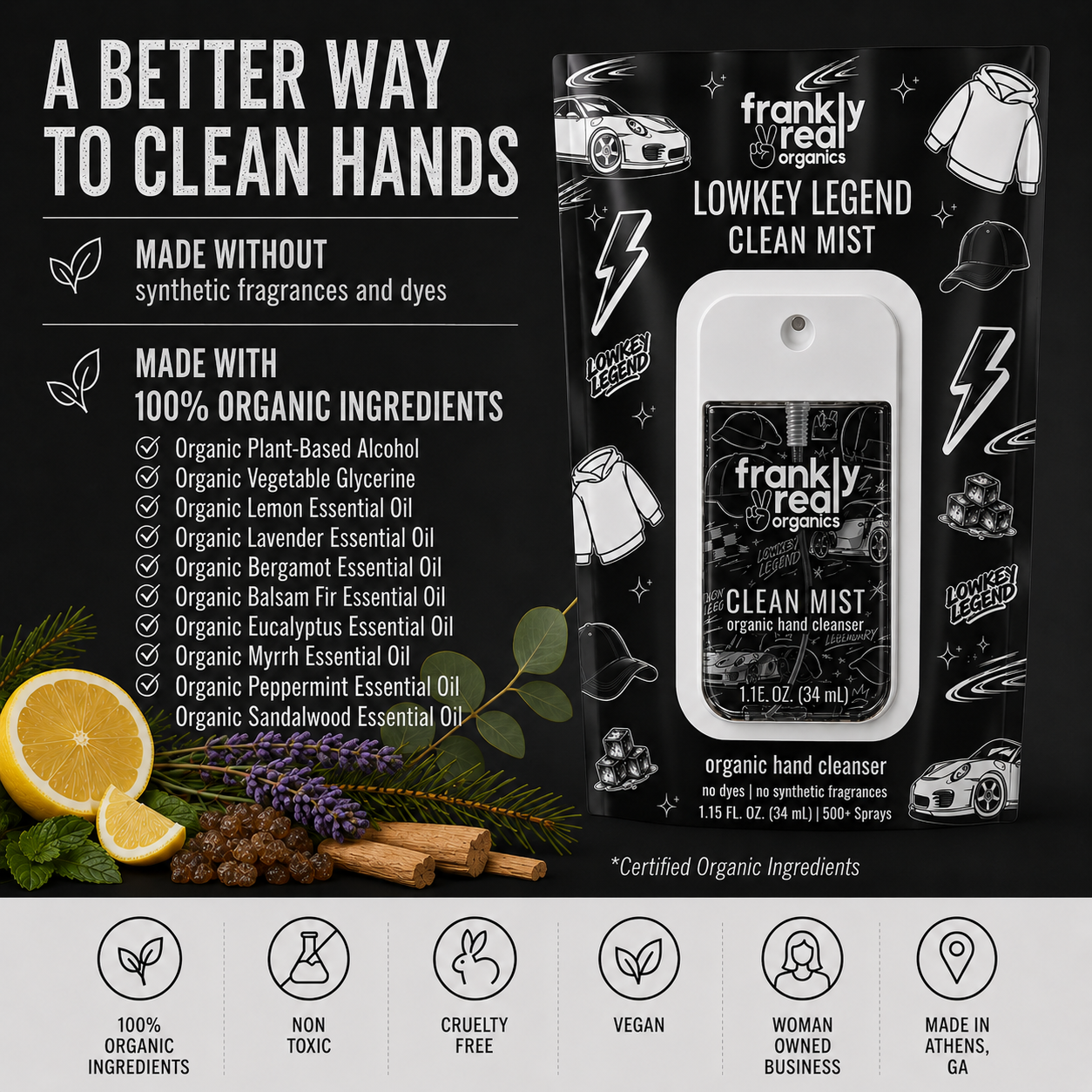 Organic Hand Cleanser Spray – Citrus + Pine – Lowkey Legend – 34 mL | Clean Mist™