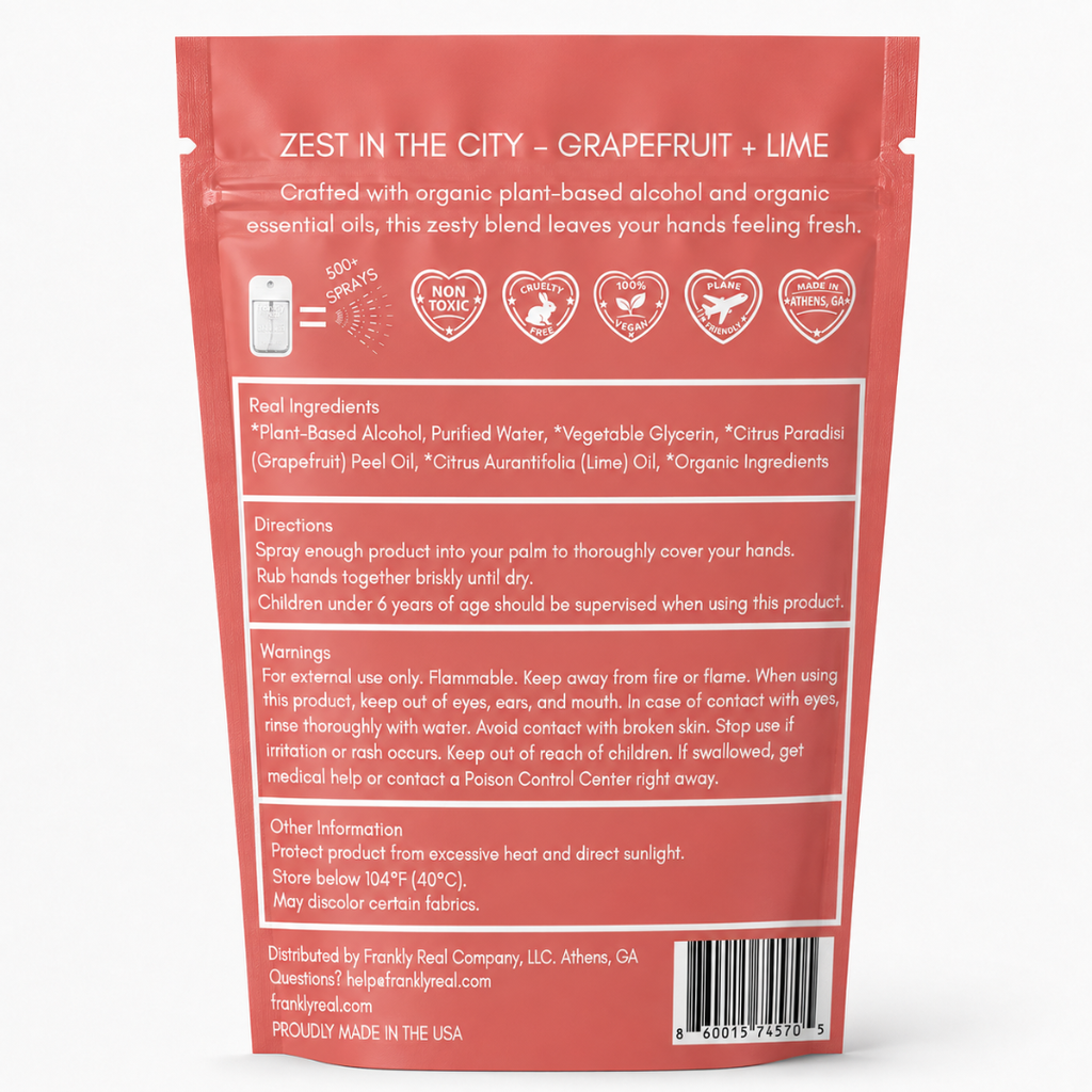 Wholesale - Organic Hand Cleanser Spray – Grapefruit & Lime – Zest in the City – 34 mL | Clean Mist™